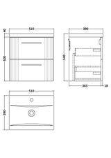 Modern Splash 500mm Satin Green 2 Drawer Wall Hung Vanity Unit With Mid-Edge Basin
