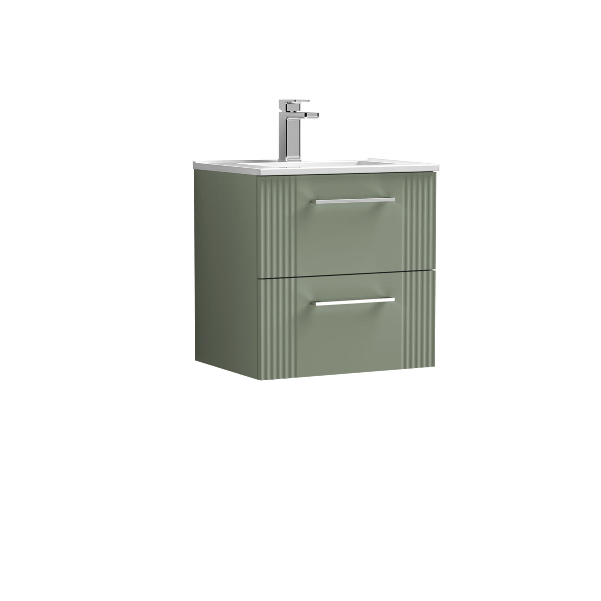 Modern Splash 500mm Satin Green 2 Drawer Wall Hung Vanity Unit With Minimalist Basin