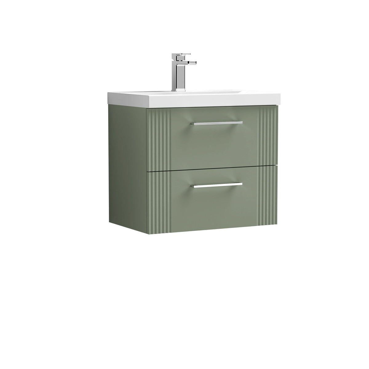 Modern Splash 600mm Satin Green 2 Drawer Wall Hung Vanity Unit With Mid-Edge Basin