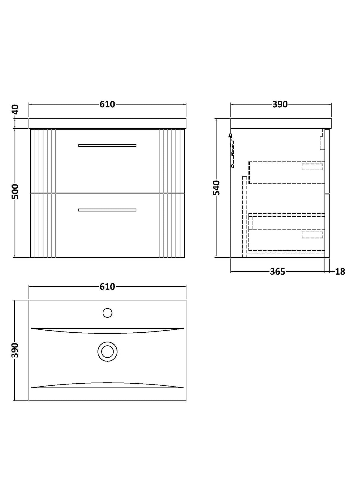 Modern Splash 600mm Satin Green 2 Drawer Wall Hung Vanity Unit With Mid-Edge Basin