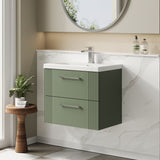 Modern Splash 600mm Satin Green 2 Drawer Wall Hung Vanity Unit With Mid-Edge Basin