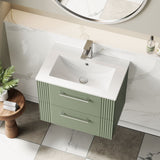 Modern Splash 600mm Satin Green 2 Drawer Wall Hung Vanity Unit With Minimalist Basin
