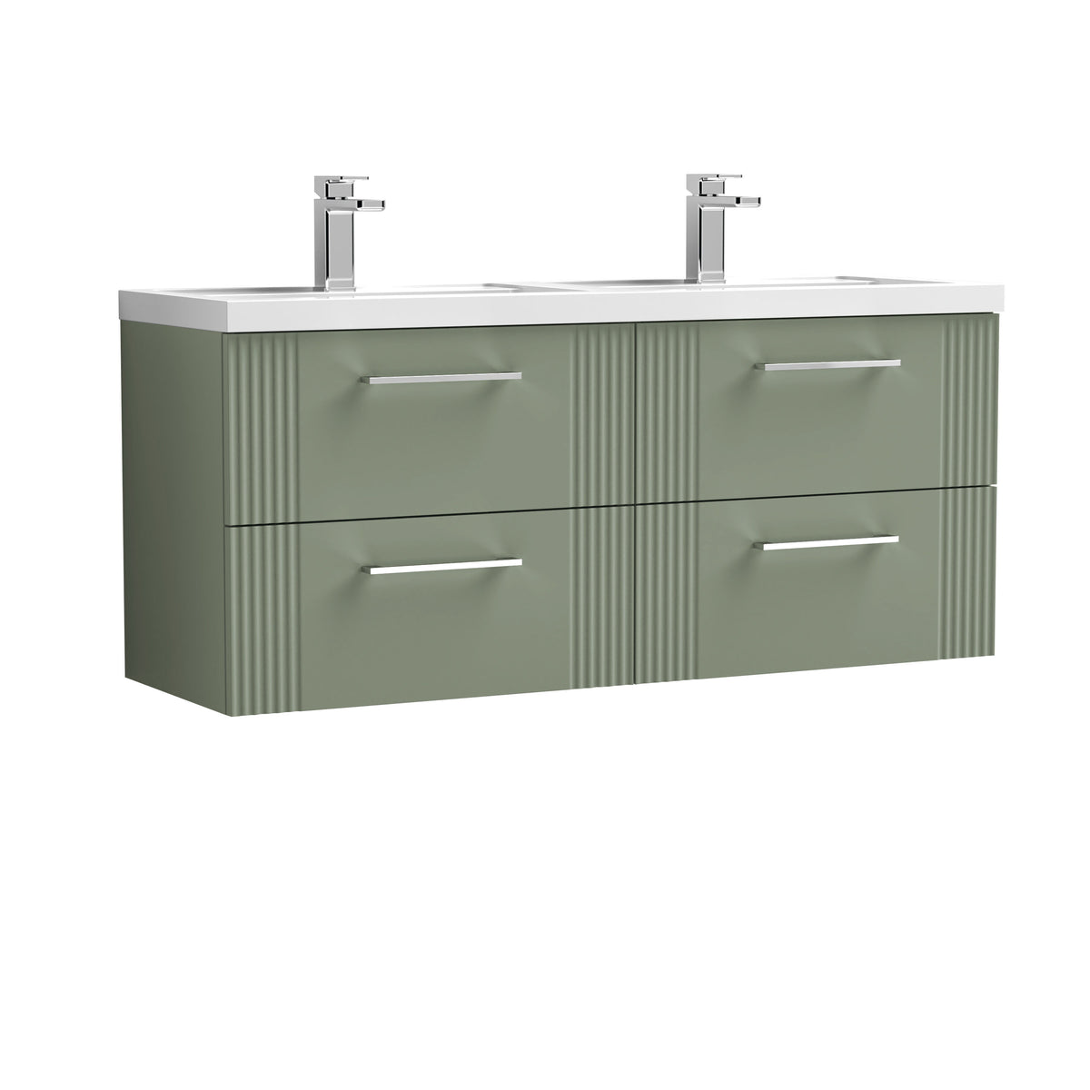 Modern Splash 1200mm Satin Green 4 Drawer Wall Hung Vanity Unit With 2 Tap Hole Polymarble basin