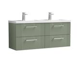 Modern Splash 1200mm Satin Green 4 Drawer Wall Hung Vanity Unit With 2 Tap Hole Polymarble basin