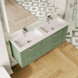 Modern Splash 1200mm Satin Green 4 Drawer Wall Hung Vanity Unit With 2 Tap Hole Polymarble basin
