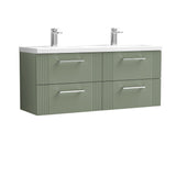 Modern Splash 1200mm Satin Green 4 Drawer Wall Hung Vanity Unit With 2 Tap Hole Ceramic Basin