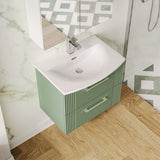 Modern Splash 600mm Satin Green 2 Drawer Wall Hung Vanity Unit With Curved Basin