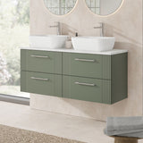 Modern Splash 1200mm Satin Green 4 Drawer Wall Hung Vanity Unit With Bellato Grey Worktop