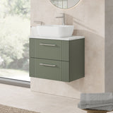 Modern Splash 600mm Satin Green 2 Drawer Wall Hung Vanity Unit With Bellato Grey Worktop
