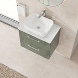 Modern Splash 600mm Satin Green 2 Drawer Wall Hung Vanity Unit With Bellato Grey Worktop