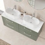 Modern Splash 1200mm Satin Green Fluted 4 Drawer Wall Hung Vanity With Carrara Laminate Worktop