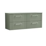Modern Splash 1205mm Satin Green  4 Drawer Wall Hung Vanity Unit With Co-ordinating Worktop