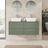 Modern Splash 1205mm Satin Green  4 Drawer Wall Hung Vanity Unit With Co-ordinating Worktop