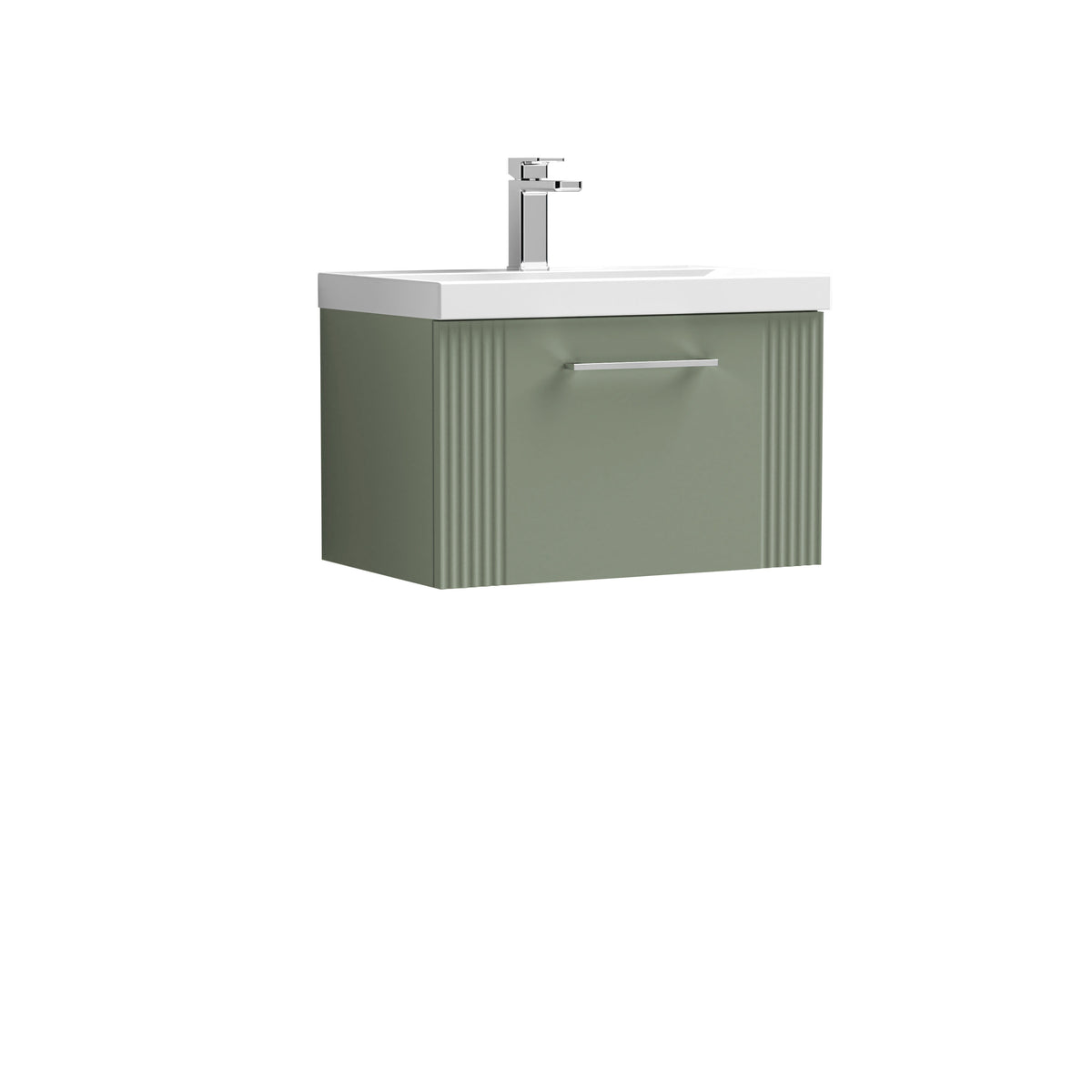 Modern Splash 600mm Satin Green 1 Drawer Wall Hung Vanity Unit With Mid-Edge Basin