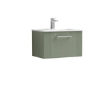 Modern Splash 600mm Satin Green 1 Drawer Wall Hung Vanity Unit With Minimalist Basin
