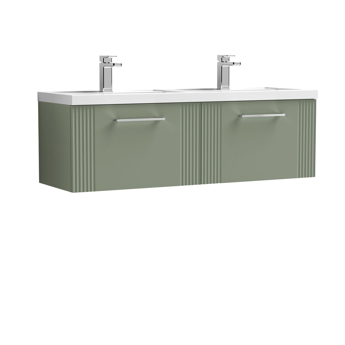 Modern Splash 1200mm Satin Green 2 Drawer Wall Hung Vanity Unit With 2 Tap Hole Polymarble basin