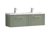 Modern Splash 1200mm Satin Green 2 Drawer Wall Hung Vanity Unit With 2 Tap Hole Polymarble basin