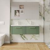 Modern Splash 1200mm Satin Green 2 Drawer Wall Hung Vanity Unit With 2 Tap Hole Polymarble basin