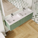Modern Splash 1200mm Satin Green 2 Drawer Wall Hung Vanity Unit With 2 Tap Hole Polymarble basin