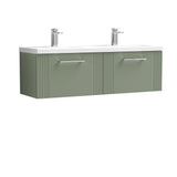 Modern Splash 1200mm Satin Green 2 Drawer Wall Hung Vanity Unit With 2 Tap Hole Ceramic Basin