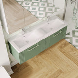 Modern Splash 1200mm Satin Green 2 Drawer Wall Hung Vanity Unit With 2 Tap Hole Ceramic Basin