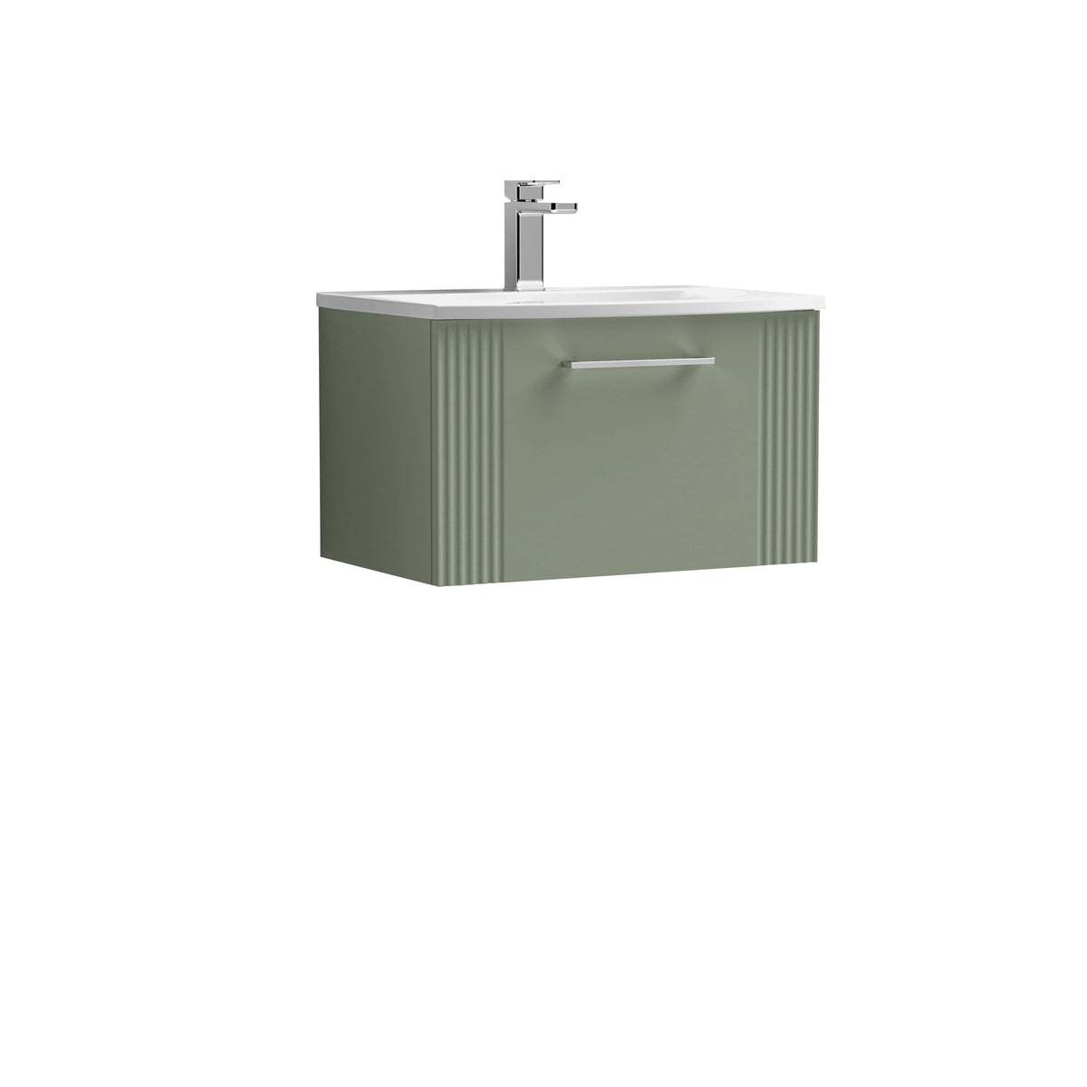 Modern Splash 600mm Satin Green 1 Drawer Wall Hung Vanity Unit With Curved Basin
