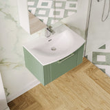 Modern Splash 600mm Satin Green 1 Drawer Wall Hung Vanity Unit With Curved Basin