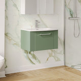Modern Splash 600mm Satin Green 1 Drawer Wall Hung Vanity Unit With Curved Basin