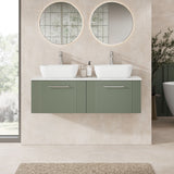 Modern Splash 1200mm Wall Hung Satin Green Part Fluted Vanity Unit With Bellato Grey Worktop