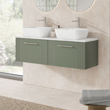 Modern Splash 1200mm Wall Hung Satin Green Part Fluted Vanity Unit With Bellato Grey Worktop