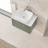 Modern Splash 600mm Satin Green 1 Drawer Wall Hung Vanity With Bellato Grey Worktop