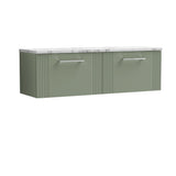 Modern Splash 1200mm Satin Green 2 Drawer Wall Hung Vanity With Carrara Laminate Worktop