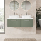 Modern Splash 1200mm Satin Green 2 Drawer Wall Hung Vanity With Carrara Laminate Worktop
