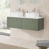 Modern Splash 1200mm Satin Green 2 Drawer Wall Hung Vanity With Carrara Laminate Worktop