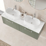 Modern Splash 1200mm Satin Green 2 Drawer Wall Hung Vanity With Carrara Laminate Worktop