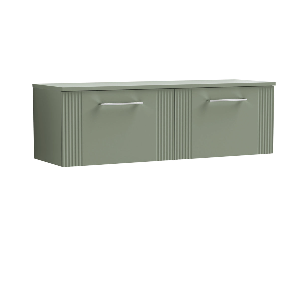 Modern Splash 1200mm Satin Green  Art Deco 2 Drawer Wall Hung Vanity Unit With Co-ordinating Worktop