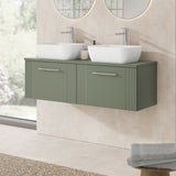 Modern Splash 1200mm Satin Green  Art Deco 2 Drawer Wall Hung Vanity Unit With Co-ordinating Worktop