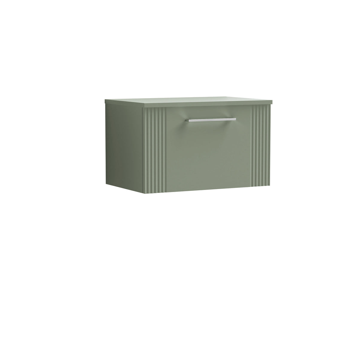 Modern Splash 600mm Satin Green  1 Drawer Wall Hung Vanity Unit With Co-ordinating Worktop