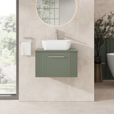 Modern Splash 600mm Satin Green  1 Drawer Wall Hung Vanity Unit With Co-ordinating Worktop