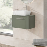 Modern Splash 600mm Satin Green  1 Drawer Wall Hung Vanity Unit With Co-ordinating Worktop
