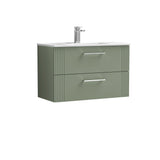 Modern Splash 800mm Satin Green 2 Drawer Wall Hung Vanity Unit With Minimalist Basin