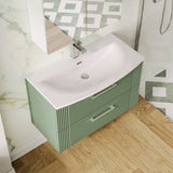 Modern Splash 800mm Satin Green 2 Drawer Wall Hung Vanity Unit With Minimalist Basin