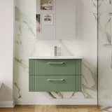 Modern Splash 800mm Satin Green 2 Drawer Wall Hung Vanity Unit With Curved Basin