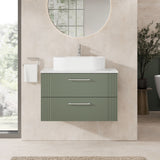 Modern Splash 800mm Satin Green Art Deco 2 Drawer Wall Hung Vanity With Bellato Grey Worktop