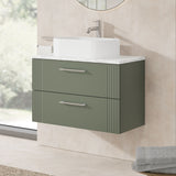 Modern Splash 800mm Satin Green 2 Drawer Wall Hung Vanity With Carrara Laminate Worktop