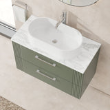 Modern Splash 800mm Satin Green 2 Drawer Wall Hung Vanity With Carrara Laminate Worktop