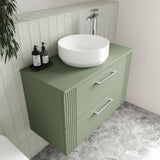 Modern Splash 800mm Satin Green Art Deco  2 Drawer Wall Hung Vanity Unit & Worktop With Co-ordinating Worktop