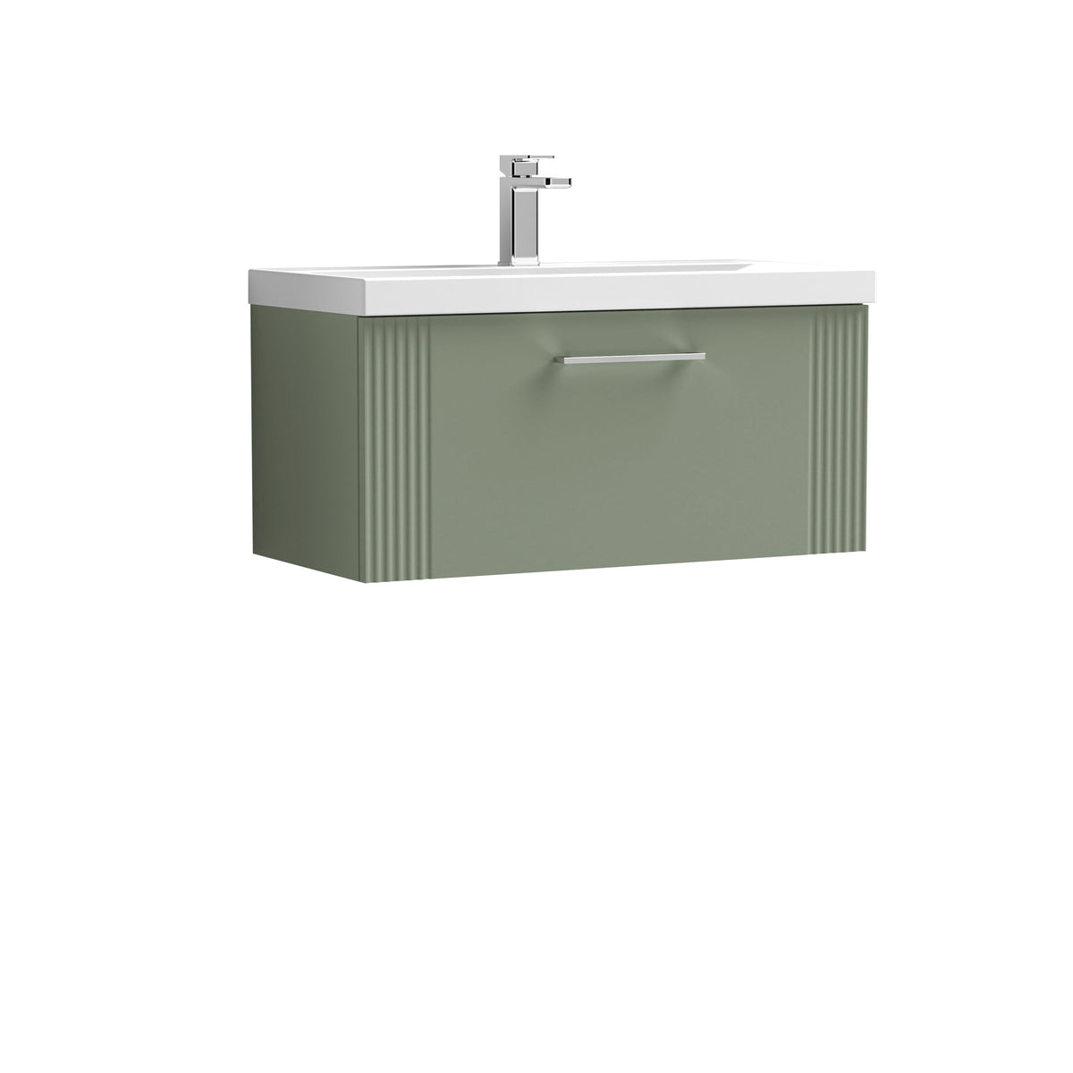 Modern Splash 800mm Satin Green 1 Drawer Wall Hung Vanity Unit With Mid-Edge Basin