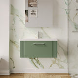 Modern Splash 800mm Satin Green 1 Drawer Wall Hung Vanity Unit With Mid-Edge Basin