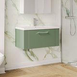 Modern Splash 800mm Satin Green 1 Drawer Wall Hung Vanity Unit With Mid-Edge Basin